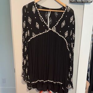Free People Black and White Patterned Blouse